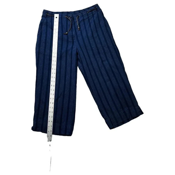 Lauren Ralph Lauren Capri Cropped Pants Size 8P Blue Denim Striped Leather Belt - Picture 4 of 9